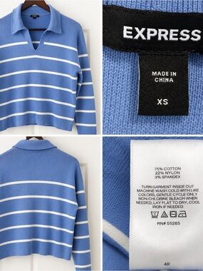 Express Light Blue & White Striped Polo Knit Sweater